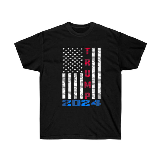 American Flag Trump 2024 Camo Pattern Black T-Shirt